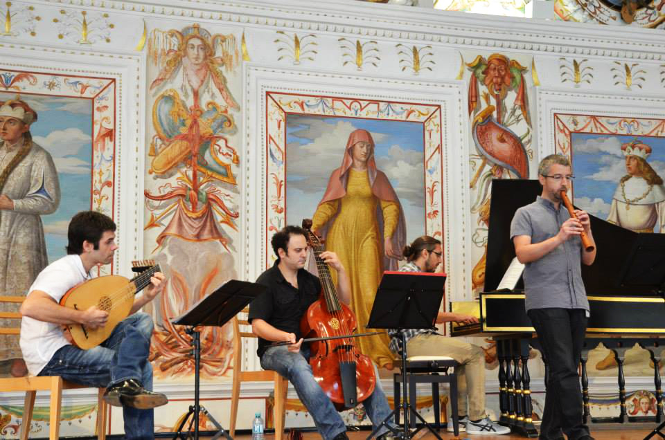 Rehearsing. Innsbruck Early Music Festival 2013. Miguel Rincón, Rami Alqhai, Javier Núñez & Vicente Parrilla