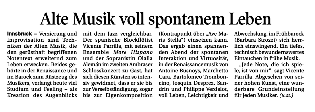 Reseña del concierto en el *Tiroler Tageszeitung,* 18 de julio de 2013
