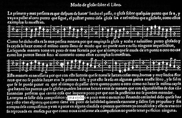 Diego Ortiz, *Trattado de Glosas,* Rome 1553. Excerpt from *Modo de glosar sobre el libro*