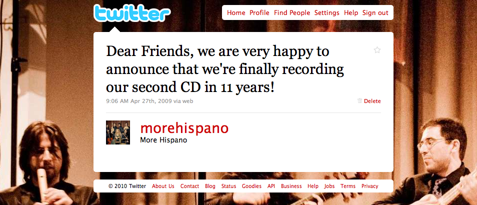 Captura de pantalla de la cuenta de Twitter @morehispano en 2009